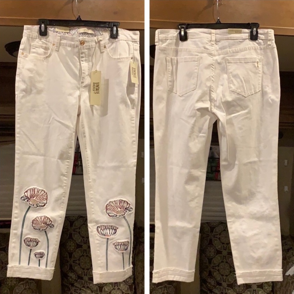 Floral Embroidered White Jeans